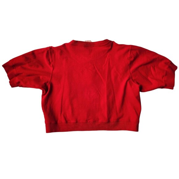 Vintage 80s 90s Red Cropped Baseball Sweatshirt Small Cotton Home Run Graphic To - Picture 3 of 8